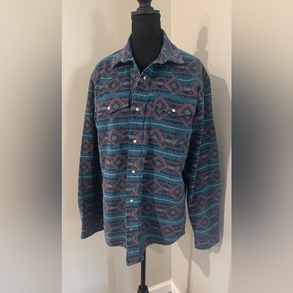 Ariat‎ Blue and Red Lightweight Shirt Jacket with Southwestern Design - Picture 1 of 9